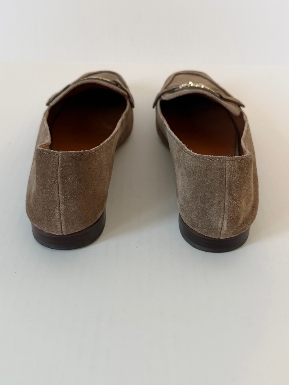 Tory Burch Miller Suede Logo Loafers in River Rock & Gold - Picture 7 of 10